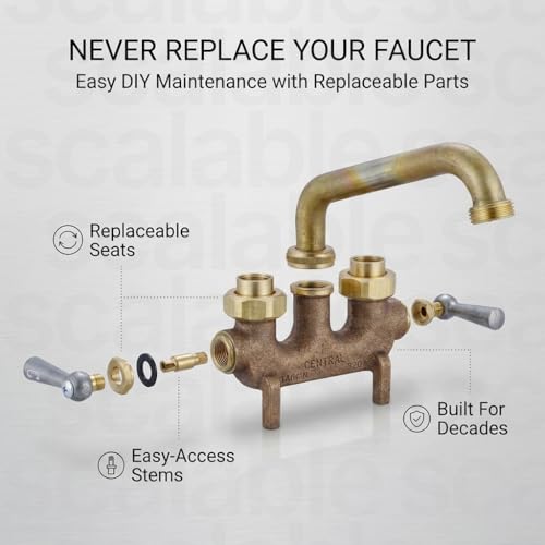 Heavy Duty Wall-Mounted Laundry Faucet with Swivel Spout - Rough Brass Finish, 6" Reach