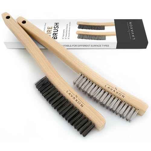 Wire Brush Set-Heavy Duty Stainless & Carbon Steel Bristles with Wood Handle Grip for Rust, Wielding Slag, Dirt & Paint Scrubbing with Deep Cleaning ? 14 Inches (Pack of 2)