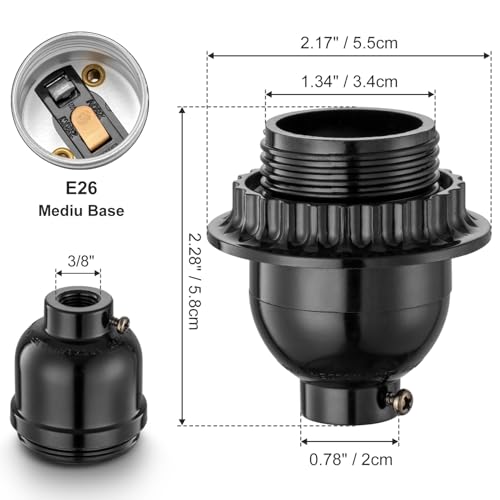 ON/OFF Keyless E26 Pendant Light Socket with Shade Ring, Black, UL Listed