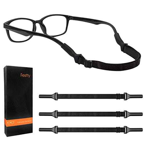 Glasses Strap Sports, No-Tail Adjustable Sunglasses Strap for Kids Men Women, Eye glasses holders around neck£¬Eyewear lanyard£¬Black / 3PCS
