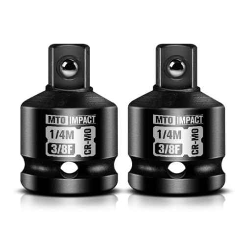 MTO 2-Piece 3/8" Female to 1/4" Male Impact Socket Adapter, 3/8-Inch Impact Socket Reducer, Chrome Molybdenum Alloy Steel, for Impact Wrench & Ratchet Use