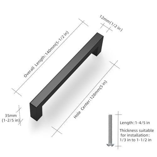 NISUOIEN 5 Inch Matte Black Cabinet Handles 30 Pack, Square Drawer Pulls