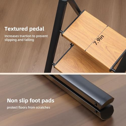 Soladder 3-Step Folding Ladder with Black & Woodgrain Finish, Lightweight & Stable