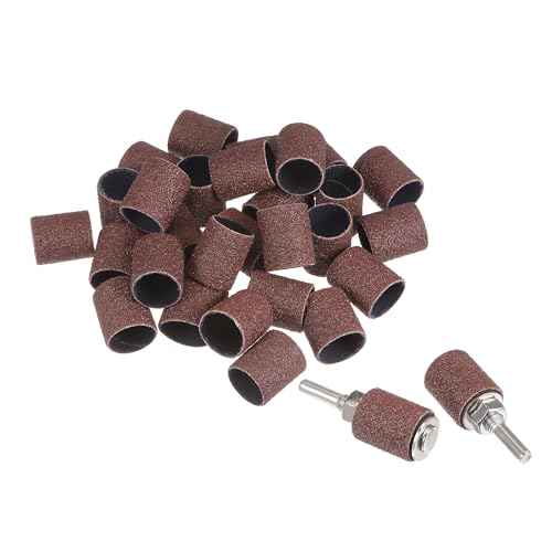 uxcell 30 Pcs 3/4 Inch Sanding Sleeves Sandpaper Set 80 Grit with 2 Pcs 0.79 Inch Drum Mandrels for Rotary Tools