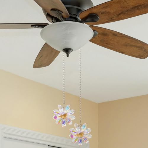 LEFERS Crystal AB Flower Ceiling Fan Pull Chain Set, 2x24in Pendant Extensions