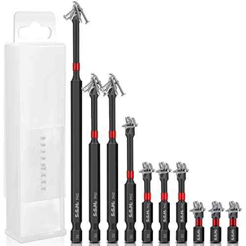 Magnetic Impact Phillips Bit #2 Insert Bits 1 2 3 4 6 inch Anti-Slip Long Screwdriver Bit Set PH2 1/4 Inch Hex Shank Cross Impact Driver Bit for Power Drilling (10PC,25-150mm)