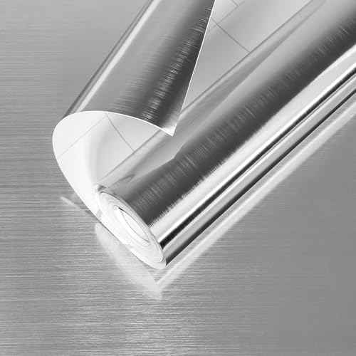 Stainless Steel Contact Paper Peel and Stick Countertop Silver Metallic Refrigerator Wrap Contact Paper DIY Waterproof Wallpaper for Kitchen Backsplash Dishwasher Cabinets 11.8"x80"