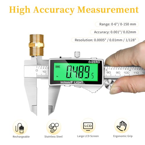 Rechargeable Digital Caliper 6 Inch, Large Backlit LCD Display