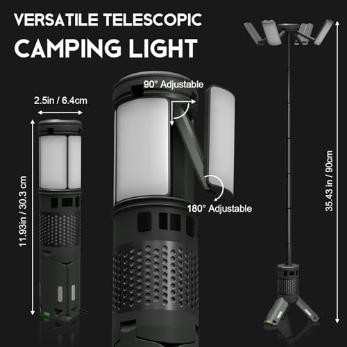Tesmax Green Telescopic Camping Light with Stand & Magnetic Base - 40H Playtime