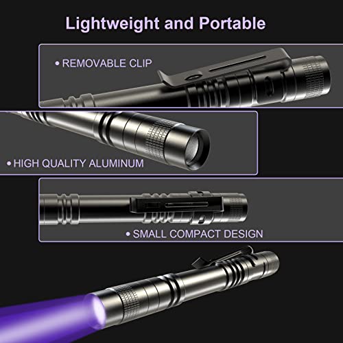 Black UV Flashlight 2 Pack - 395nm Mini Pen Light with Clip Waterproof for Pet Urine, Stains, Leak Detection