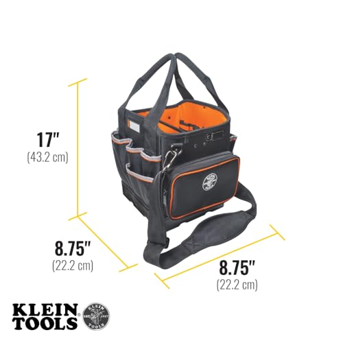 Klein Tools 5541610-14 10-Inch Tool Tote Bag with Shoulder Strap, 40 Pockets, Durable Orange Interior