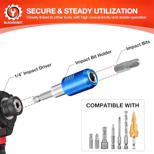 BLACKROBOT 2-Piece Magnetic Quick Change Impact Bit Holder, 2.5-Inch Drill Bit Extension for 1/4" Hex Drives, Ideal for Screwdriver Bits, Nuts, Drills and Socket Driver Adapters
