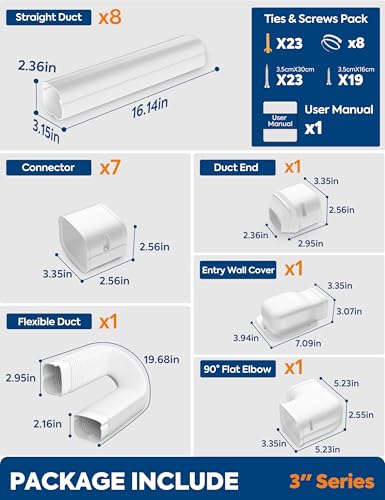 Nouscan 3-Inch 13Ft Mini Split Line Set Cover Kit White - Decorative Line Hide