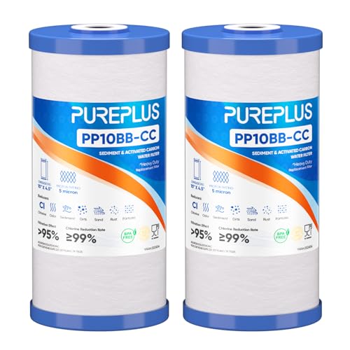 PUREPLUS 5 Micron 10x4.5 Inch Whole House Sediment & Carbon Water Filter 2-Pack
