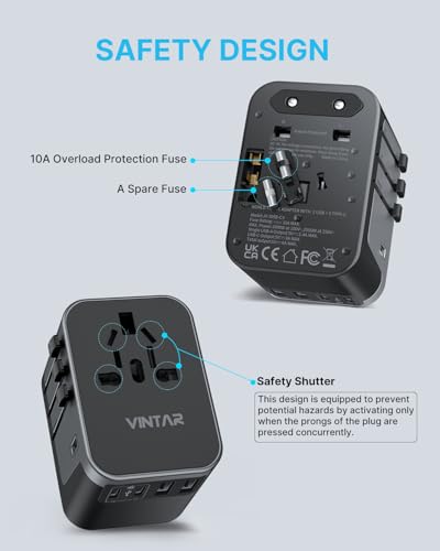 VINTAR 30W Universal Travel Power Adapter Black - Worldwide Plug & USB Charging