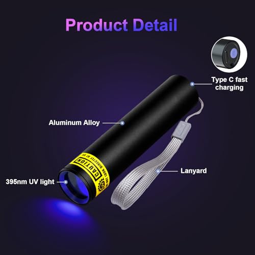 COSOOS 2 Pack UV Flashlight, 365nm USB Rechargeable Black Light Flashlight, Mini Handheld Detector for Dog Cat Urine, Pet Stains, Scorpions, Resin Curing