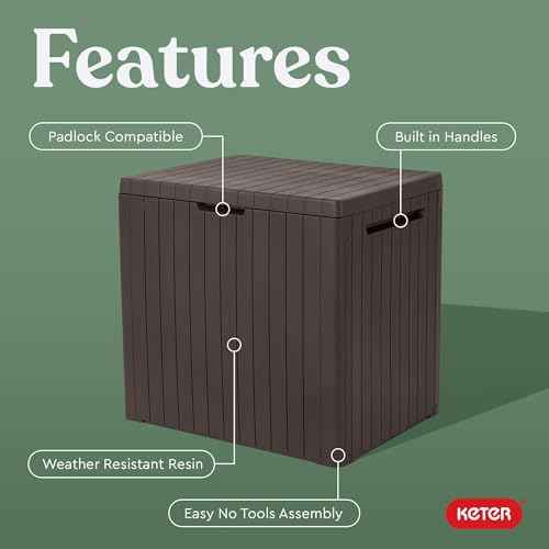 Keter City 30 Gallon Resin Outdoor Storage Box and Patio Furniture Side Table for Pool and Garden Accessories, Brown