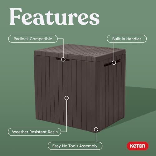 Keter City 30 Gallon Resin Outdoor Storage Box & Side Table - Brown