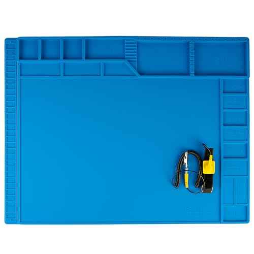 Kaisi Large Soldering Mat Heat Resistant,Silicone work mat,Magnetic solder mat,Electronic Solder Pad with Anti Static Wrist Strap for Soldering Station,Phone,Laptop,Tablet,Watch Repair(Blue)