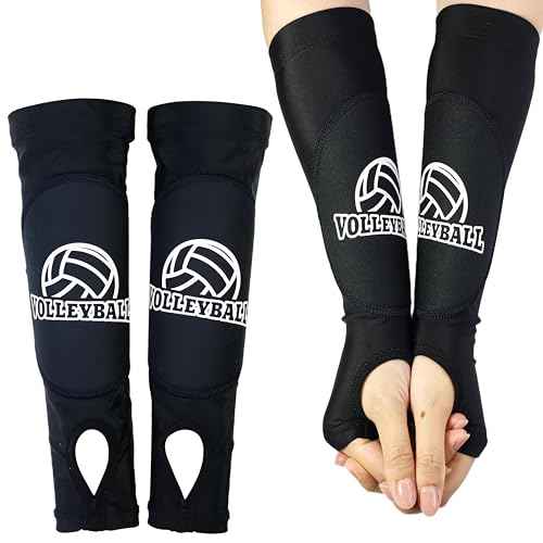 Volleyball Arm Sleeves with Passing Protection Forearm Pads, Black Hitting Forearm Sleeves Padded Volleyball Sleeve with Thumb Hole for Youth Girls Kids, 1 Pair