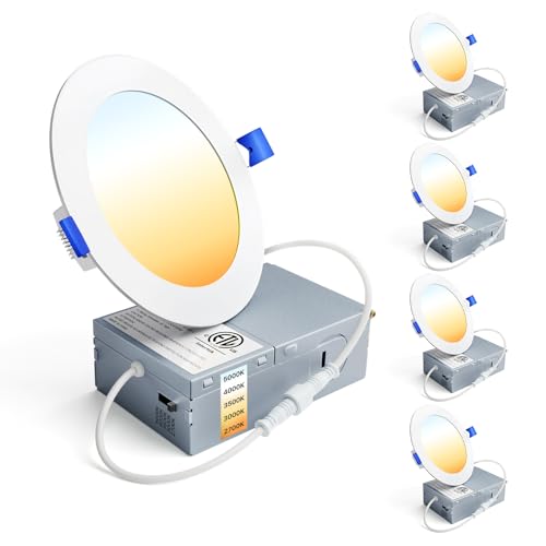 Ensenior 4 Inch LED Recessed Light 5CCT Dimmable Canless Wafer, White, 4 Pack