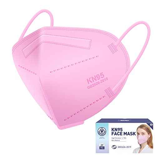 ctc connexions KN95 Face Mask 20pcs 5-Ply Cup Dust Face Mask Filtration Efficiency ¡Ã95% with Elastic Ear Loop and Nose Bridge Clip Individually Packaged(Pink)