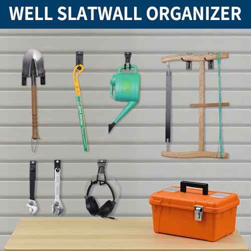 30Pcs Slatwall Hooks Set, Multi Size Garage Hooks Storage Utility Hanging Hooks, Heavy Duty Garage Tool Organizer Slatwall Accessories for Sheds, Basments