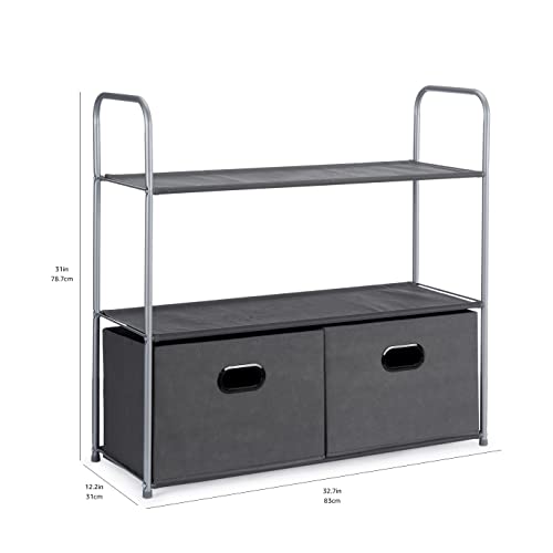 Freestanding Closet Organizer with Fabric Bins & Shelves, Grey, 32.7" x 12.2" x 31"