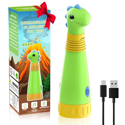 COSOOS Rechargeable Dinosaur Flashlight for Kids, Roar Mode, Kids Flashlight, Outdoor Camping Gear Accessories, Birthday Gift Halloween Lights for Kids Boys Girls