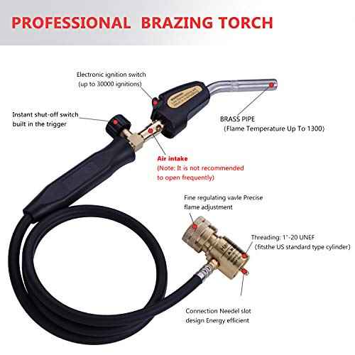 Propane Torch Hand Hose, Mapp Gas Torch,Welding Torch,Hose Length 1.5M/60"Maximum Operating Temperature 1900¡É/3600¢µ-with Hook (Quick ignition with valve Style)