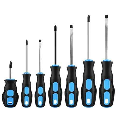 Magnetic Screwdriver Set - 7-Piece Cushion Grip Kit / 4 Phillips & 3 Flat Heads for Auto Repair, Electronics & Furniture Assembly | Holiday Gift for Mechanics & DIYers