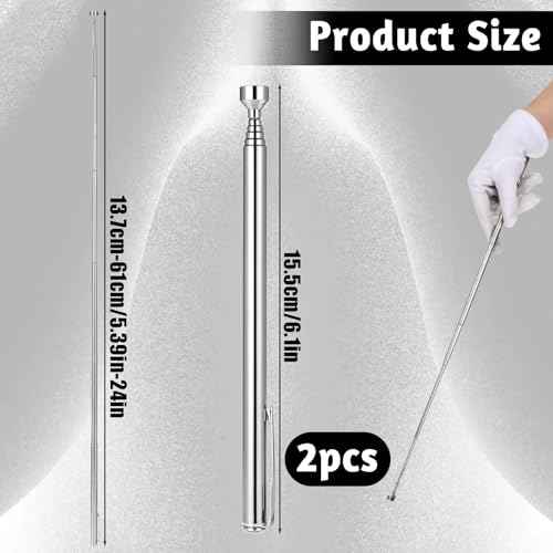 2 PCS 5 Lbs Flexible Magnetic Pickup Tool Set, 26 Inch Telescoping Magnetic Grabbers Magnetic Pick-Up Tool with Pocket Clip, Spring Bendable Extension Pick up Magnetic Extension Tool for Men, Birthday