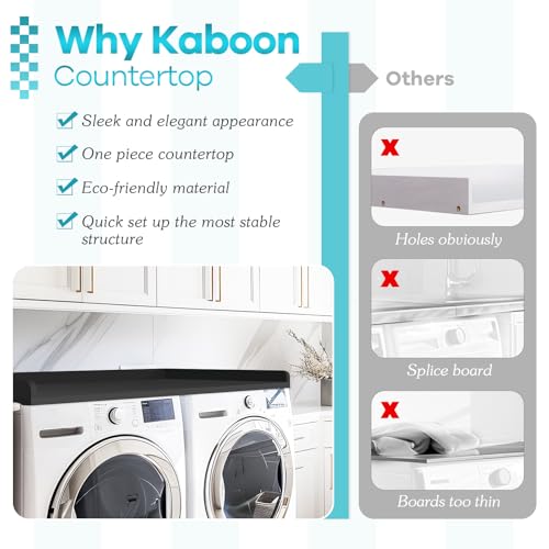 Kaboon Black Countertop for Washer Dryer | 27.5 x 54 Inches Laundry Surface with Edge Rails