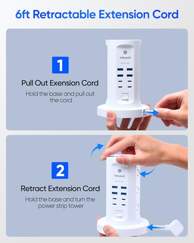 kakyanill White 24W Power Strip Tower with 9 AC Outlets & 8 USB Ports