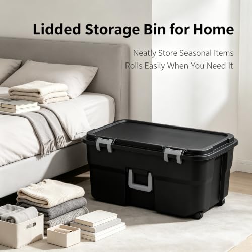 22 Gallon Heavy-Duty Lockable Plastic Footlocker with Wheels for Camping & Storage