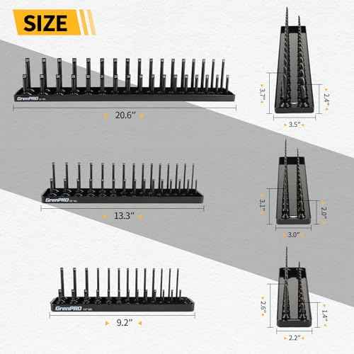 7PCS Socket Organizer Tray Set with Mini Folding Tray, Yellow & Black Magnetic Socket Holder for 1/4", 3/8", 1/2" Drive Metric and SAE Sockets