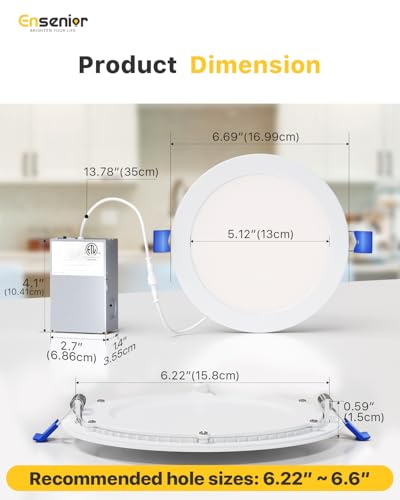 Ensenior 36 Pack 6 Inch LED Recessed Light Canless Wafer 5CCT Dimmable