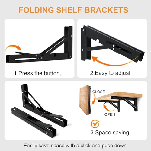 Storystore 10-Inch Folding Shelf Brackets, 2 Pack Space-Saving Support