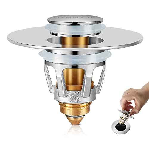 Bathroom Sink Stopper with Hair Catcher ? Universal Pop-Up Drain Strainer for 1.1?1.5 inch US Standard Sink Drain Holes, Anti-Clog Basin Stopper, Silver
