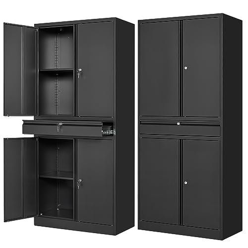 Letaya Metal Garage Storage Cabinet with Locking Drawers, 2 Adjustable Shelves, 16 x 32 x 71 in, Black