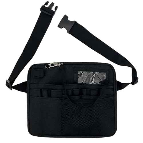 Versatile Server Waist Apron, Adjustable Money Pouch Bag, Waiter Restaurant Serving Apron Bag for Cooking, Bistro, Kitchen (Black)