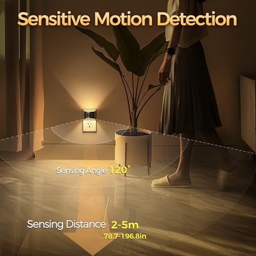 DORESshop Motion Sensor Night Light Wall Plug, Warm White, Black - 3000K