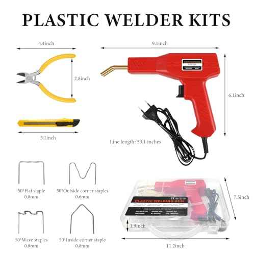 Plastic Welder Kit, Hot Stapler Welding Machine with 200PCS 4 Types Staples & Carry Case, Plastic Welder Soldering Tool for Car Bumper Cracks Repair, Car Accessories