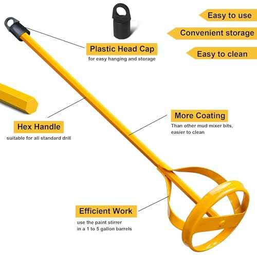 Paint and Mud Mixers, Paint Stirrer for Drill Bits in 1 to 5 Gallon Drums, Fits all Standard Drill Bits, Hex Head Non-slip, Easy to Clean, Paint and Plaster Mixers Stirrer Tools (Yellow)