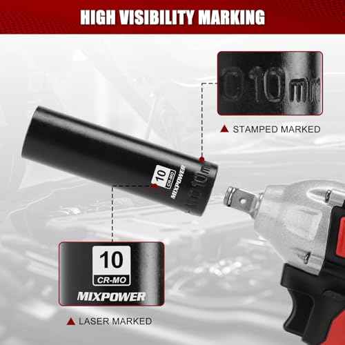 MIXPOWER 1/4" Drive Deep Magnetic Impact Socket, 6 Point, 10mm, Metric, CR-MO