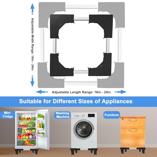 KUPAO Adjustable Mini Fridge Stand with 4 Feet, Black (4-Feet, 16-24 in) – Pedestal for Small Refrigerator, Portable Washer/Dryer