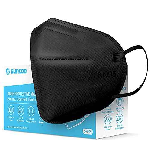 SUNCOO Protective KN95 Face Mask - 20 Pack, 5 Layers Cup Dust Filter Cover Against PM2.5 Dust, Smoke and Haze-Proof, Designed for Men, Women, Essential Workers - Black