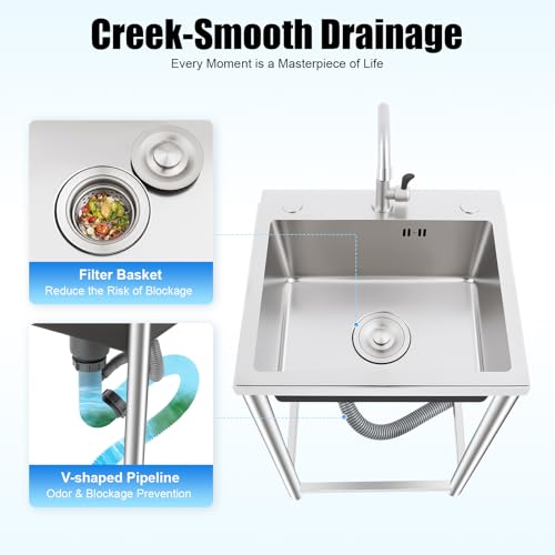 Stainless Steel Utility Sink with Faucet & Cabinet for Kitchen Laundry Garage