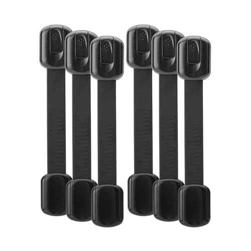 Bates- Child Safety Strap Locks, 6 Pack, Black Baby Cabinet Locks, Toilet Locks Baby Proof, Child Proof Drawer Locks, Cabinet Baby Locks for Cabinets, Child Proof Cabinet Locks, Drawer Child Locks