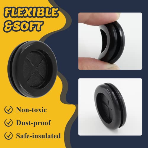 6pcs 3/4" ID 1" Drill Hole Rubber Grommets Black - Double-Sided Cable Plugs